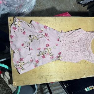 TeezeMe Pink Size 3/4 Junior A-Line Dress Lace Floral Tiered Tie Back